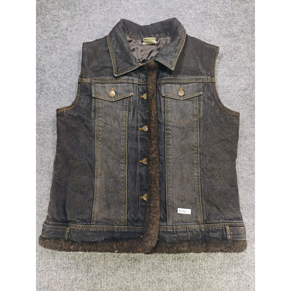 St John's Bay Denim Vest Women's Medium Sherpa Lined Dark Wash Button Front